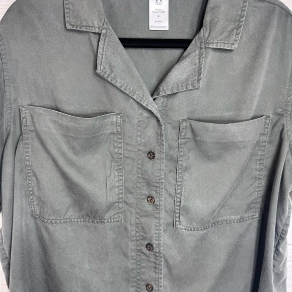 Member’s Mark Olive Green Tencel Cuffed Sleeve Buttoned Camp Shirt Size Large - Picture 3 of 9